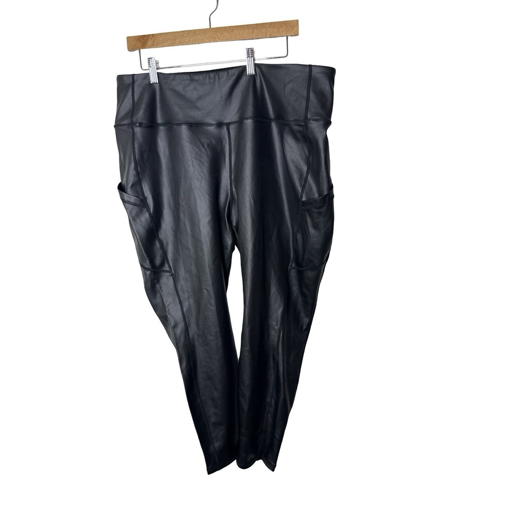Torrid Active Faux Leather Leggings Women's Plus 3/3x Coated Black Pockets Gym